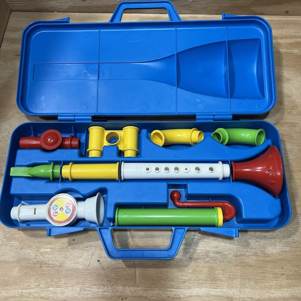Vintage 1984 Fisher Price Crazy Combo Horn Set 604 Complete with Case Musical
